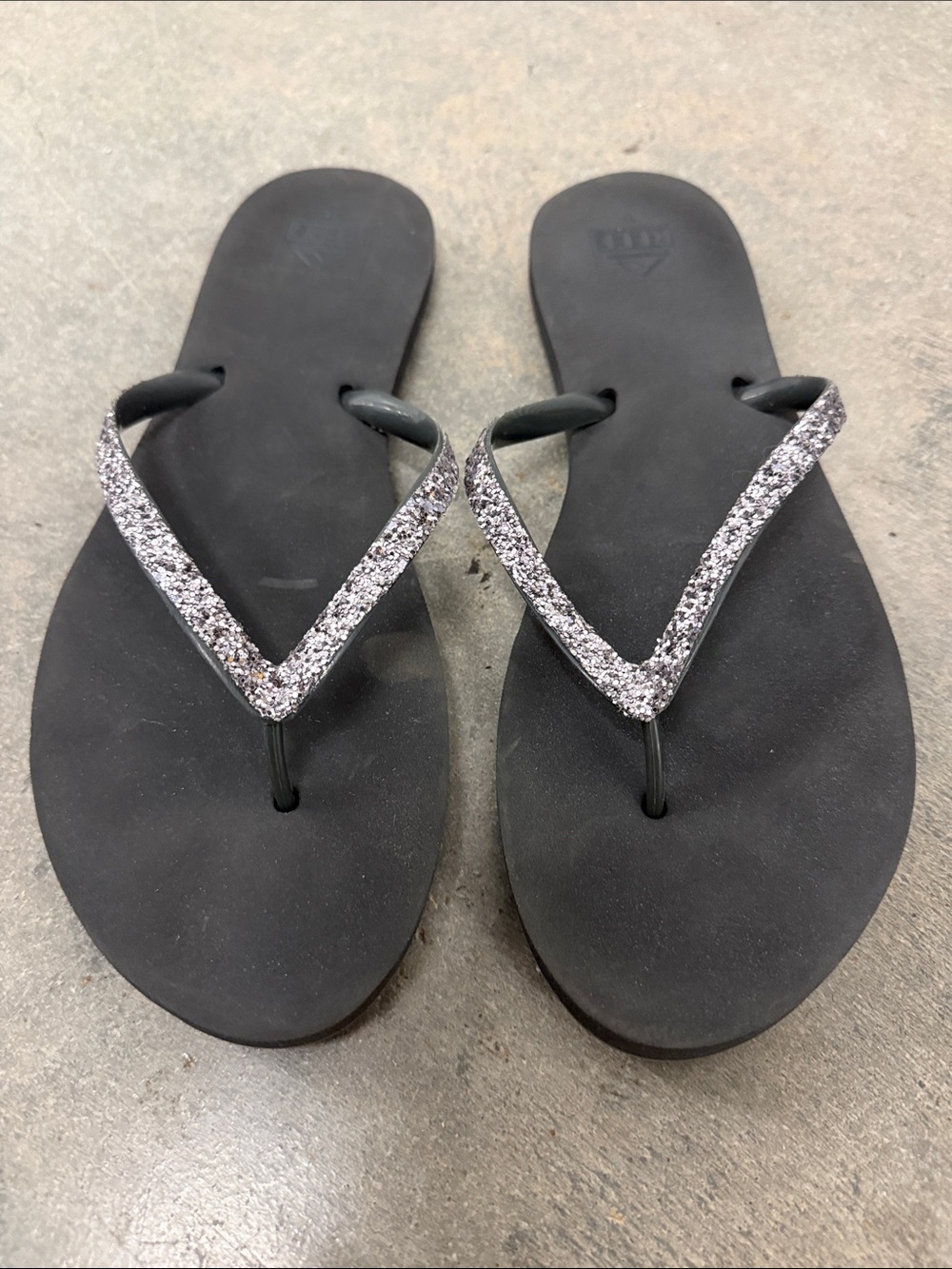 Reef Black Sandals with Silver Glitter Straps